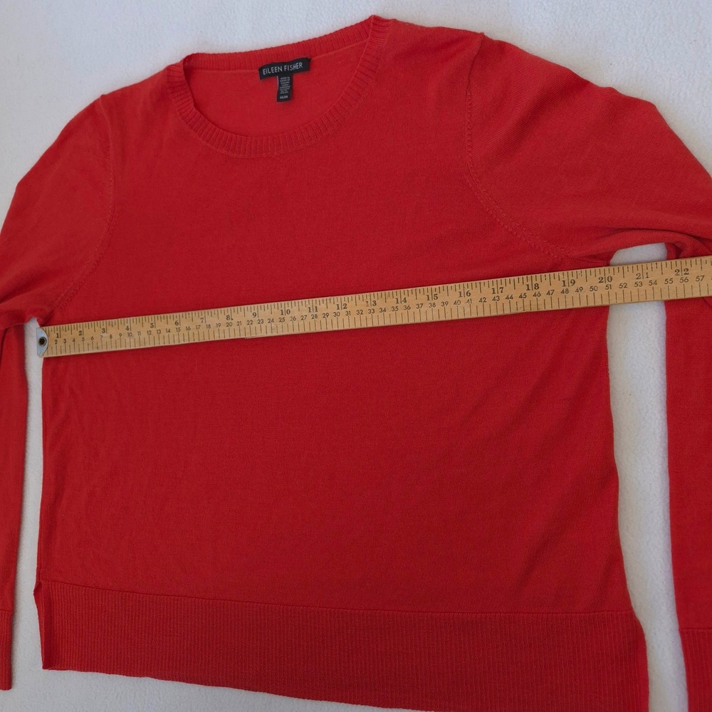 Eileen Fisher Sweater Red Orange Merino Wool Medium Crew Neck Minimalist Classic - Picture 8 of 11